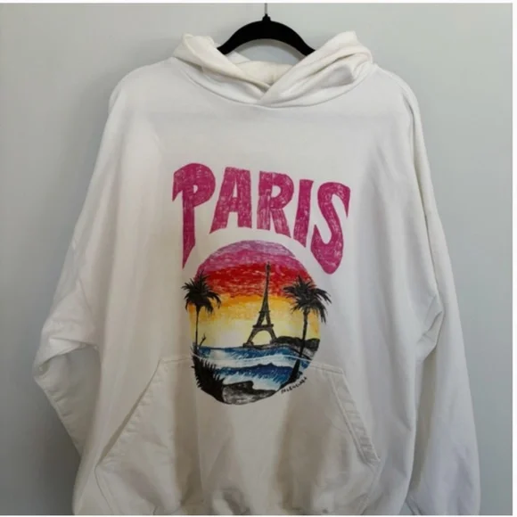 Paris Tropical Round Hoodie White | BALENCIAGA 🌴 - Picture 6 of 8